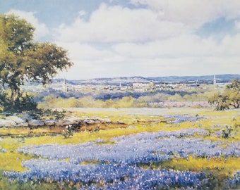 Texas Hill Country - "Fredericksburg Spring", a Signed and Numbered Print by Mark Haworth Bluebonnet Landscape Wildflowers Oak Trees Skyline