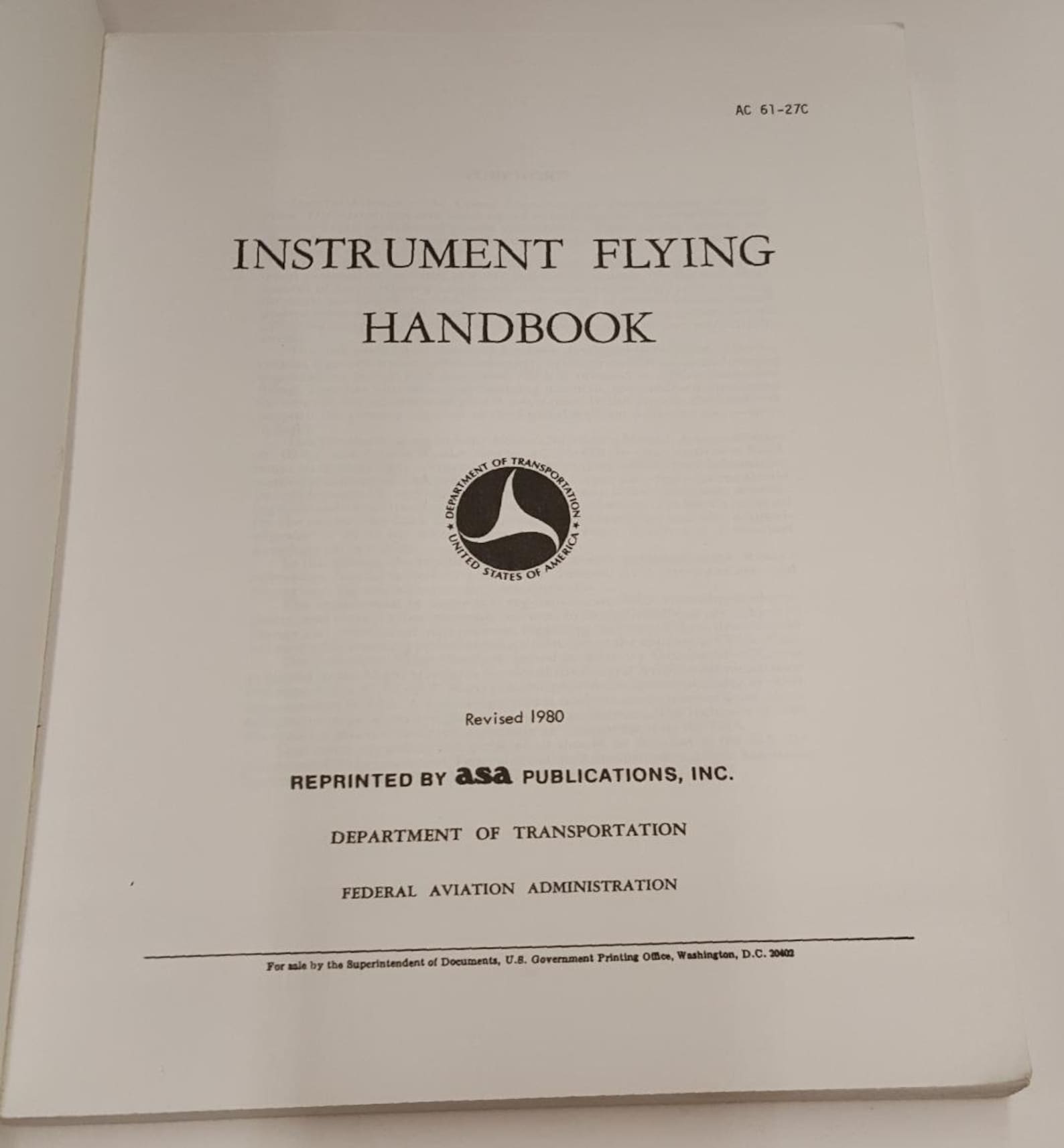 Instrument Flying Handbook by US Department of Transportation Vintage