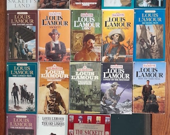 Set of 17 Sackett Novels by Louis L'Amour plus The Sackett Companion Book - Vintage Paperback Westerns of the Old West and Frontier Stories