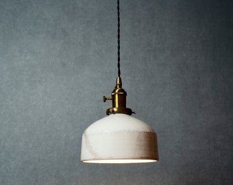 Angled Raku fired hanging pendant light in white