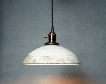 Round Raku fired hanging pendant light in white