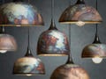 Raku Ceramic Pendant Light – Custom Copper Blue Green Pottery Lamp | Handmade Dome Lighting