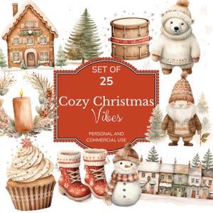 Cozy Christmas PNG Clipart Set | 25 Festive Holiday Elements | Transparent Background for Crafts & Invitations