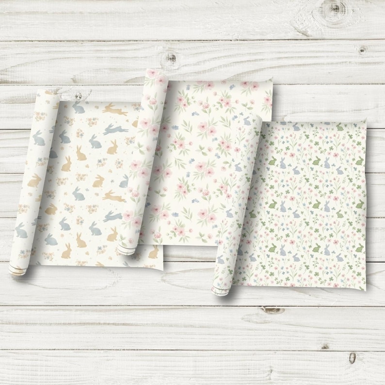 Floral Bunny Scrapbook Paper | Pastel Spring Garden Patterns | Cottage ...