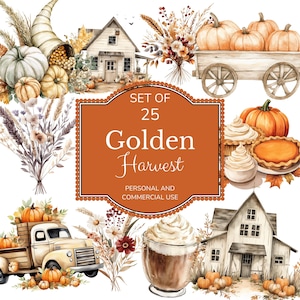 Fall Clipart Set | Autumn Graphics | Pumpkin Farmhouse Wreaths | Watercolor Clipart | Creative Projects
