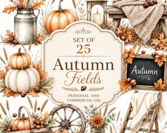 Autumn PNG Clipart Bundle | Fall Pumpkins and Cozy Elements | Digital Scrapbooking, Invitations & Craft Designs