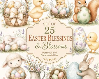Aquarell Oster Clipart Bundle: Hase, Küken, Lamm PNGs (digitaler Download)