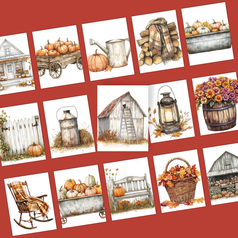 Rustic Autumn Clipart Set: Fall Foliage Illustrations (digital Download ...