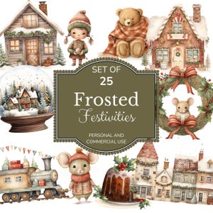 Frosted Festivities PNG Set | 25 Christmas-Themed Elements | High-Resolution Transparent Backgrounds for Crafts & Invitations