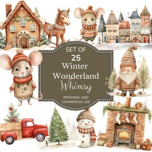Winter Wonderland Whimsy Clipart Set | 25 Christmas-Themed PNGs | Festive Designs for Crafts, Invitations, DIY Projects