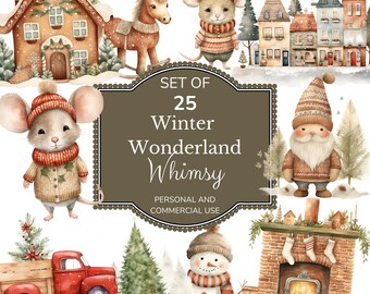 Christmas Clipart Set: 25 Winter Wonderland PNGs (Digital Download)