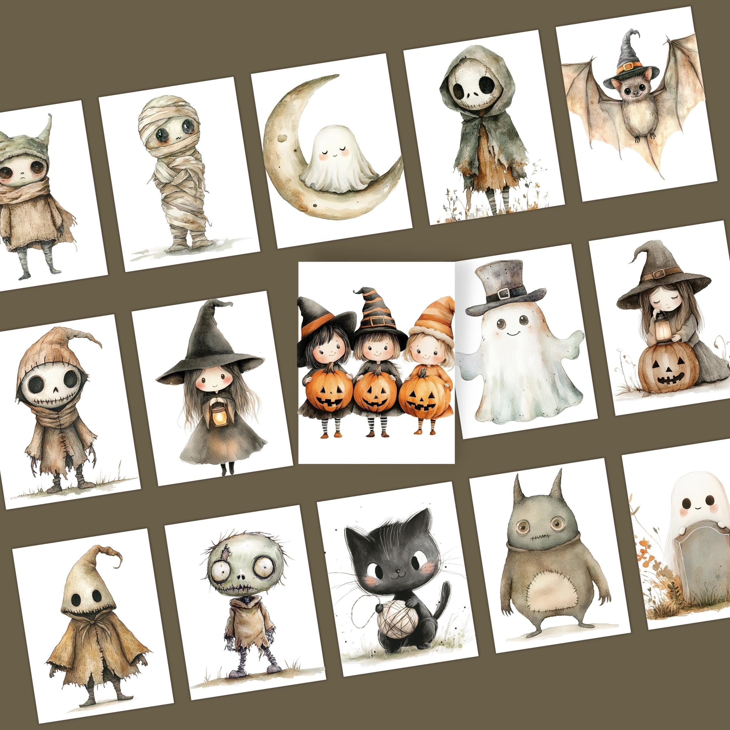 Whimsical Halloween Clipart Set | 25 Cute Spooky Characters | Digital ...