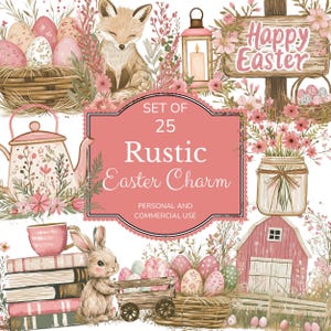 Rustic Easter Clipart | 25 Farmhouse Easter PNGs | Pastel Spring Graphics for Crafts & Scrapbooking