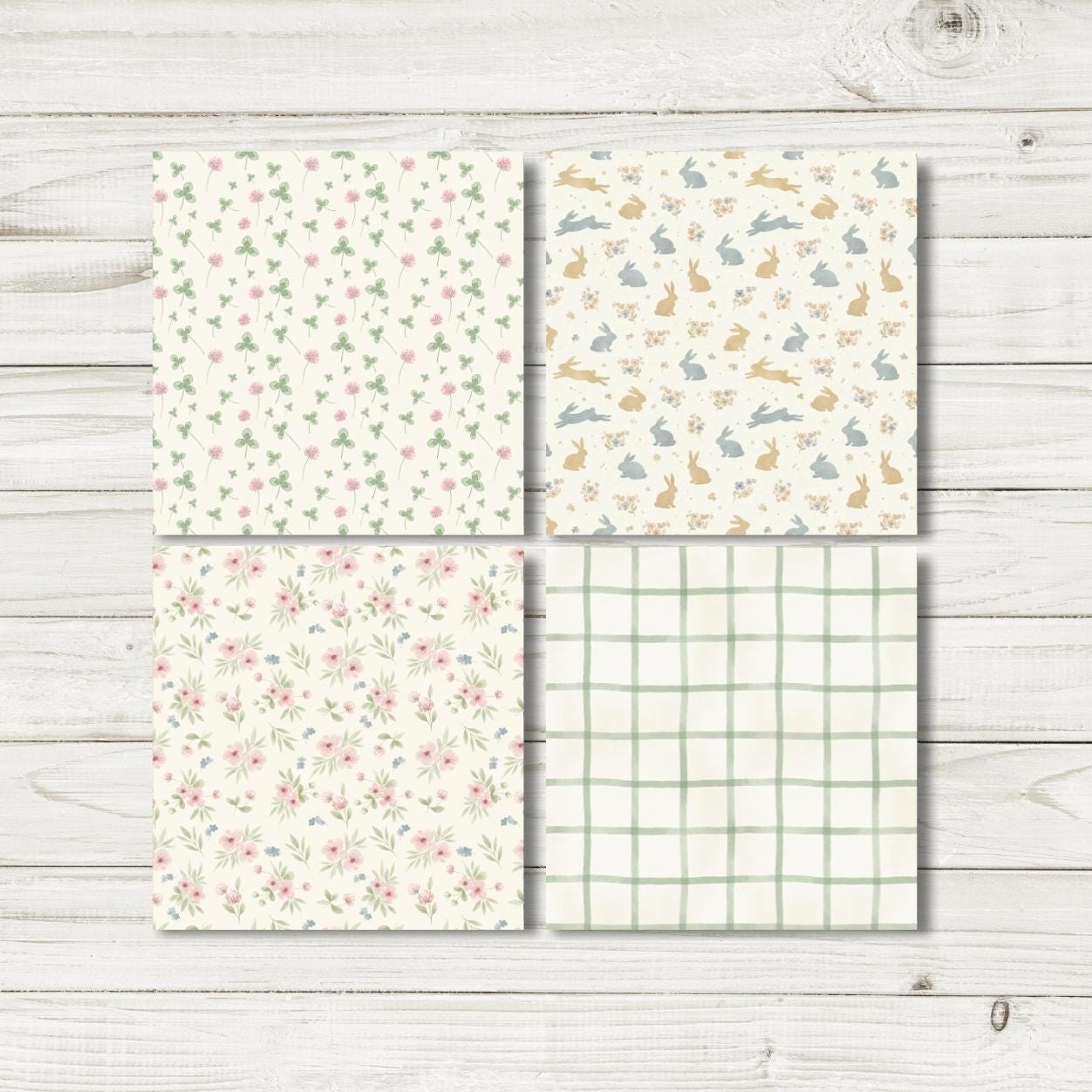Floral Bunny Scrapbook Paper | Pastel Spring Garden Patterns | Cottage ...