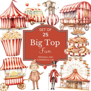 Circus Clipart Set | Carnival Graphics | Big Top Illustrations | Circus-Themed Designs for Scrapbooking, DIY Crafts, Party Decor, & More