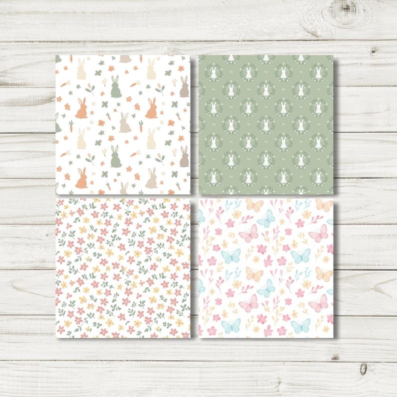 Pastel Bunny Scrapbook Paper | Butterfly Spring Meadow Patterns ...