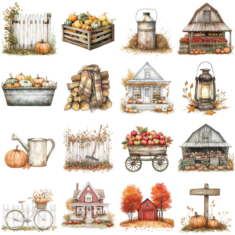 Rustic Autumn Clipart Set: Fall Foliage Illustrations (digital Download ...