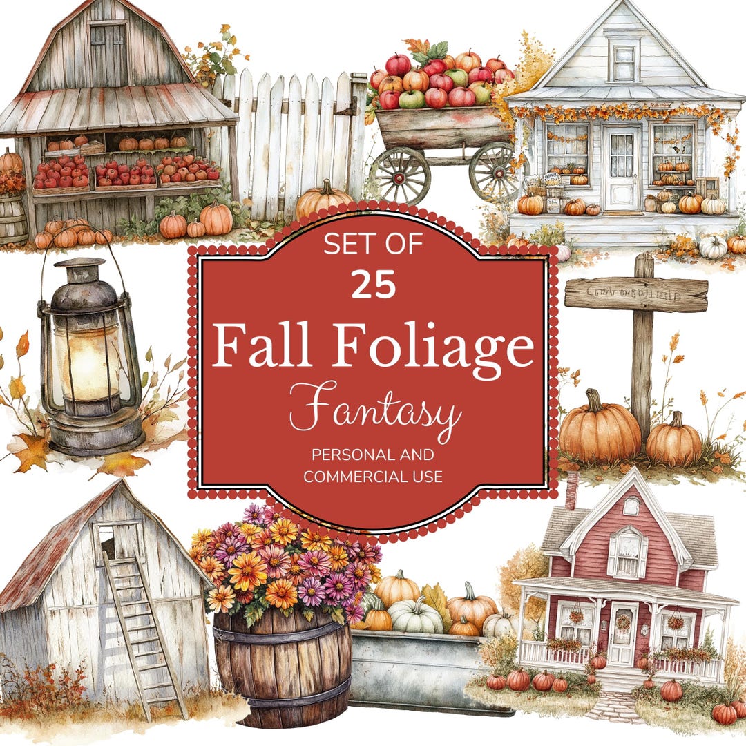 Rustic Autumn Clipart Set: Fall Foliage Illustrations (digital Download ...