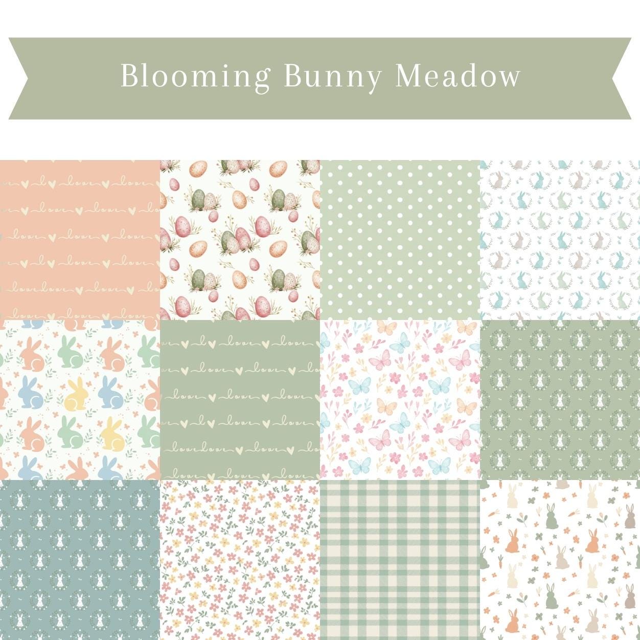 Pastel Bunny Scrapbook Paper | Butterfly Spring Meadow Patterns ...