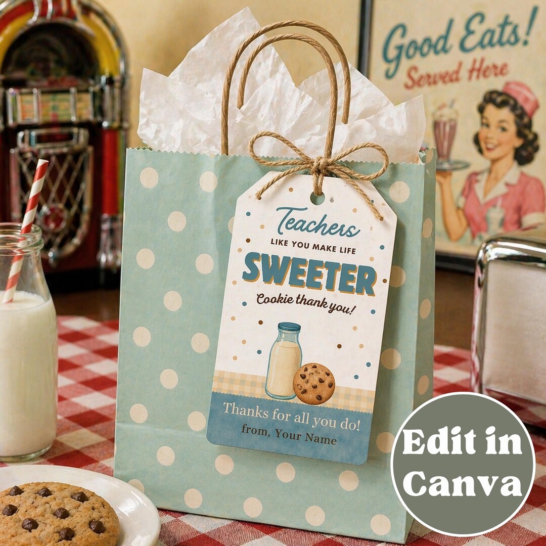 Teacher Appreciation Cookie Gift Tag | Editable Milk and Cookies Thank ...