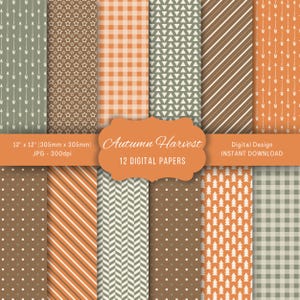 Paquete de papeles digitales Autumn Harvest / Papeles para álbumes de recortes con temática otoñal / Descarga instantánea / 12 diseños para invitaciones, manualidades y artículos de papelería