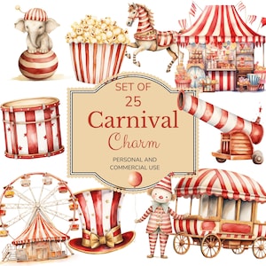 Carnival Clipart | Circus Clipart | DIY Craft Images | Party Invitation Clipart | Scrapbooking Element | Vintage Carnival | Whimsical Circus