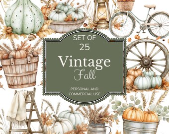 Vintage Fall Clipart Set: Rustic Autumn PNGs (Digital Download)