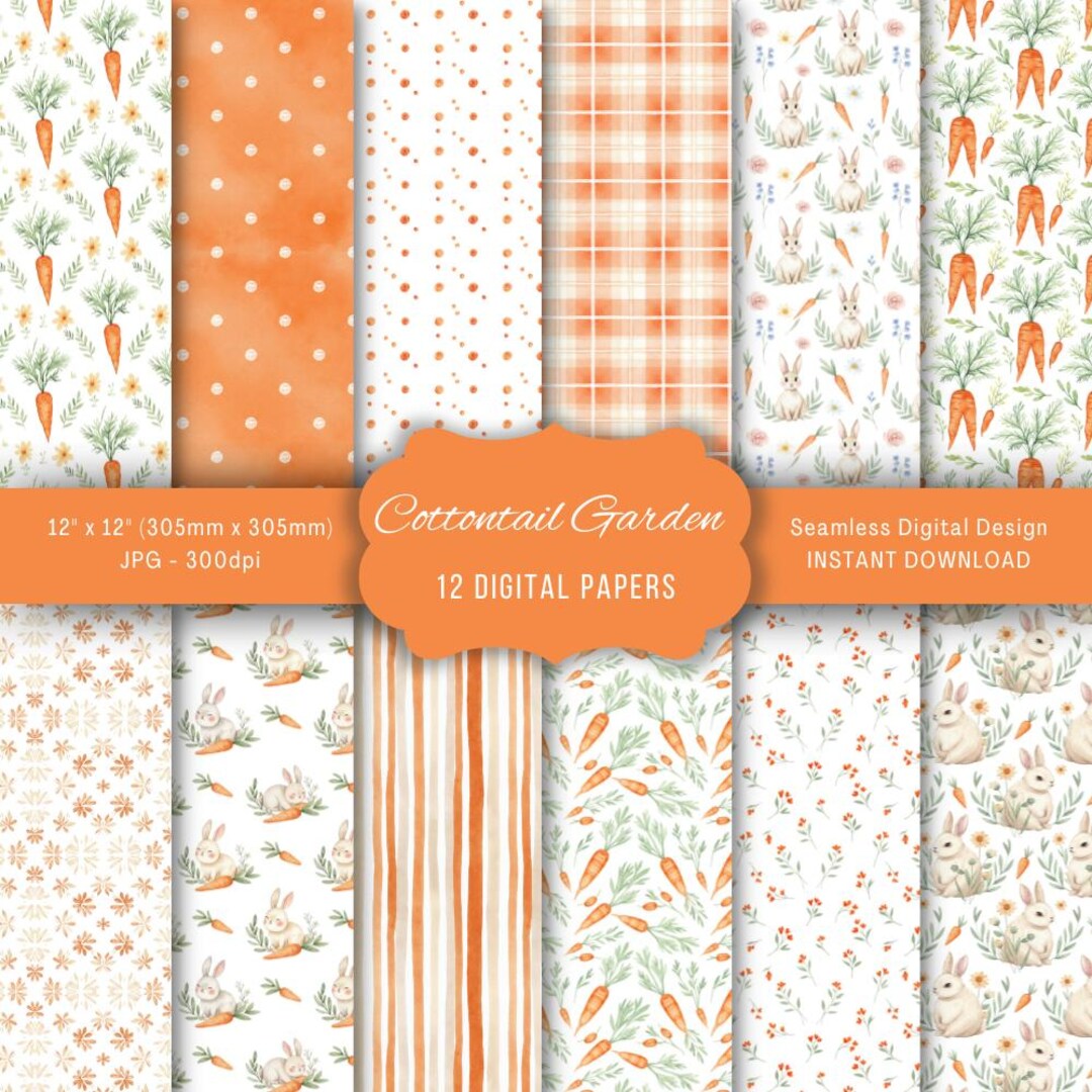 Bunny Carrot Scrapbook Paper | Cottontail Garden Spring Patterns ...