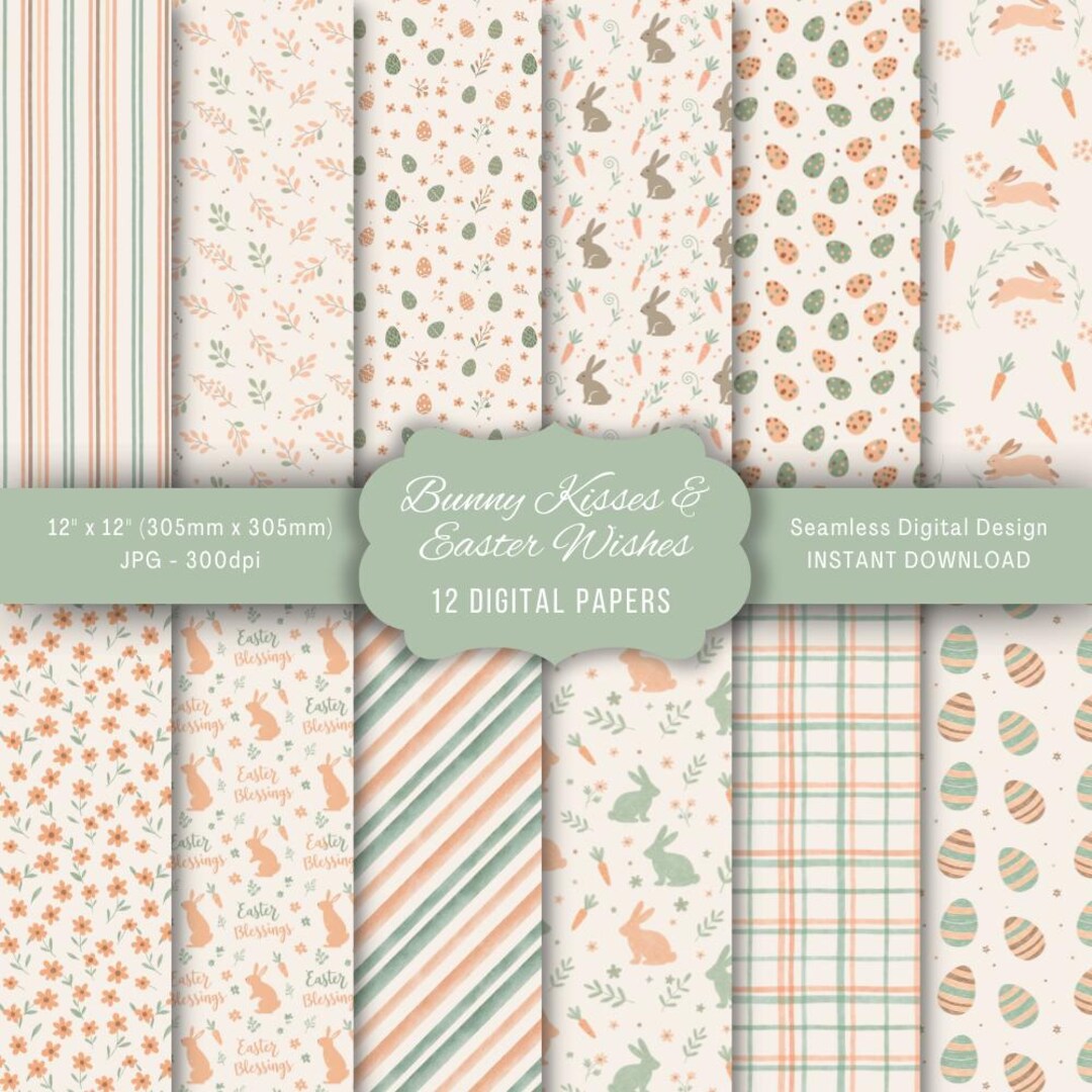 Spring Scrapbook Paper | Pastel Bunny Egg Carrot Patterns | Easter ...