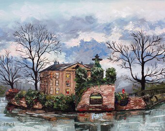 Wakefield painting. United Kingdom scenery Original impasto artwork, oil painting on canvas, Landscape painting artwork.