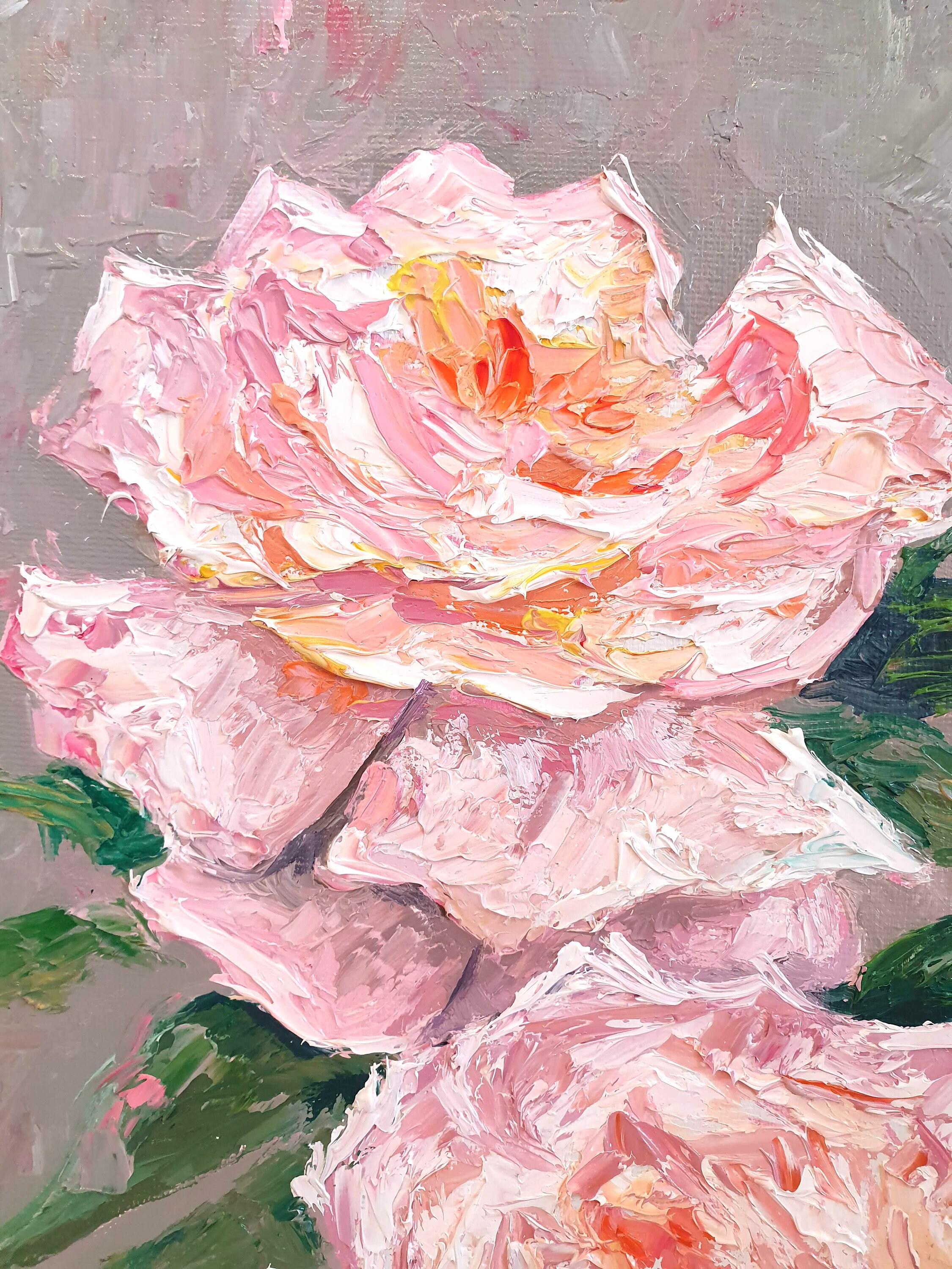 Original Pink Roses Impasto Oil Painting, Floral Palette Knife Art - Etsy