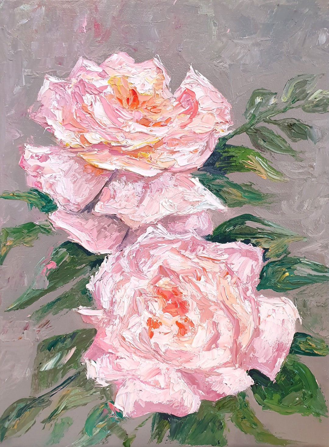 Original Pink Roses Impasto Oil Painting, Floral Palette Knife Art - Etsy