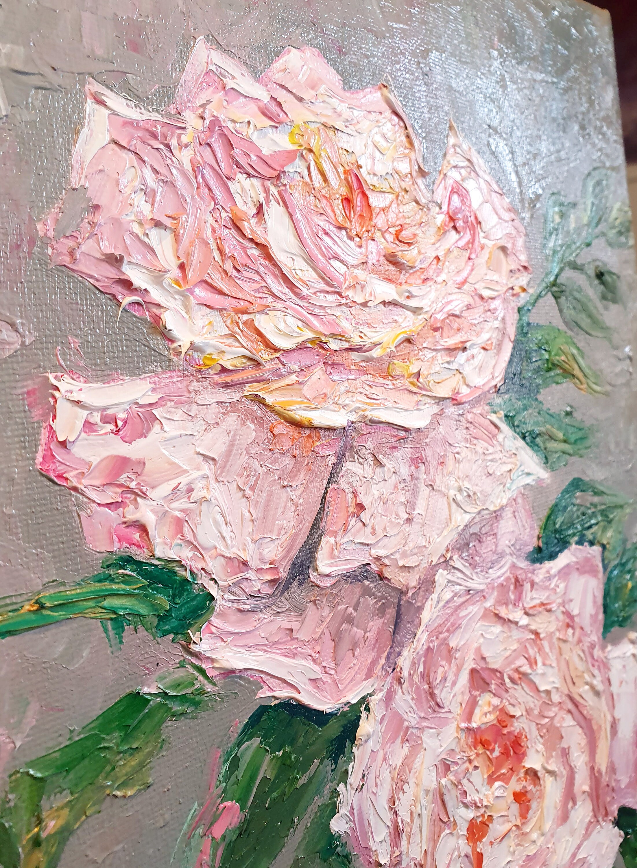 Original Pink Roses Impasto Oil Painting, Floral Palette Knife Art - Etsy