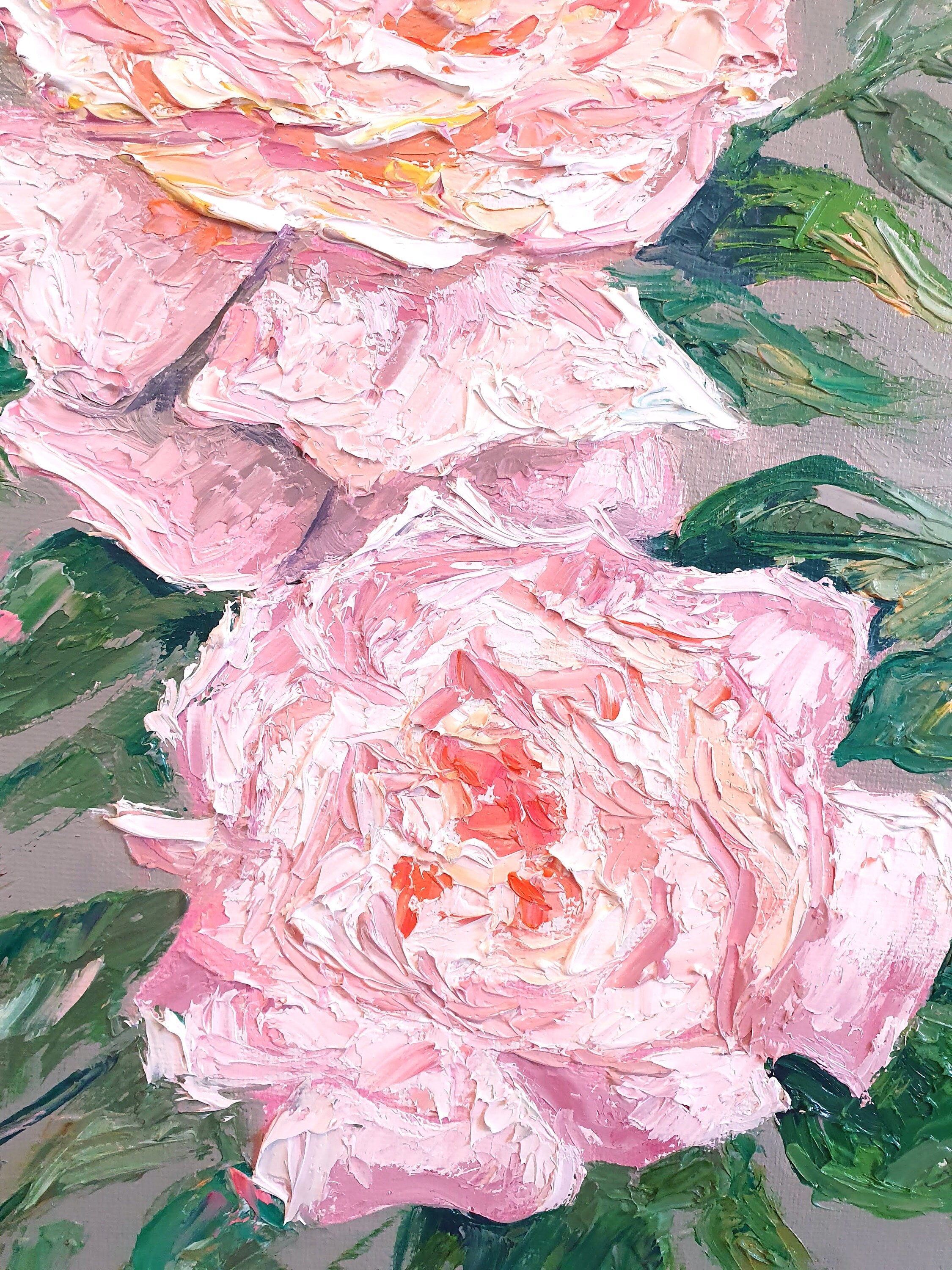 Impasto Pink Roses Oil Painting on Canvas. Original Fine Art Work ...