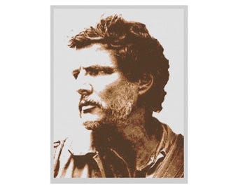 Joel Miller: Retrato de Pedro Pascal en punto de cruz - The Last of Us, Fan Art, Tonos sepia, Desafío de manualidades