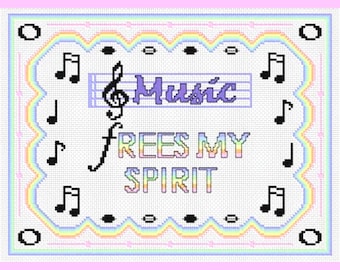 Cross Stitch Chart "Music Frees My Spirit"