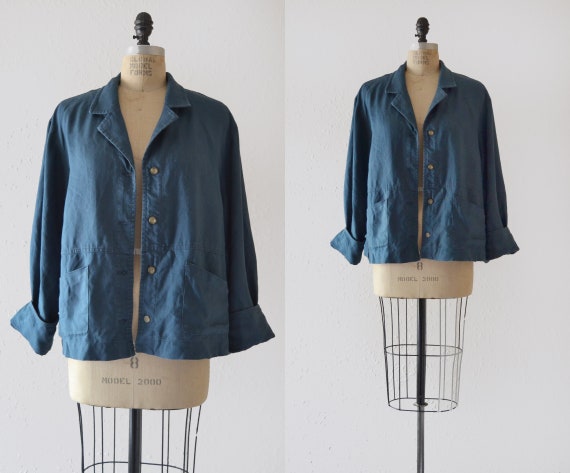 1990s Linen Chore Jacket / vintage french blue cho