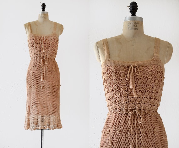 1970s Cotton Crochet Vintage Midi Dress