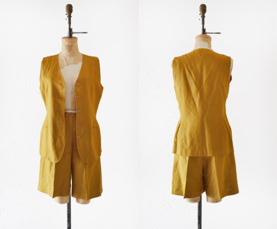 1980s Anne Klein Linen Set / vintage shorts and ve
