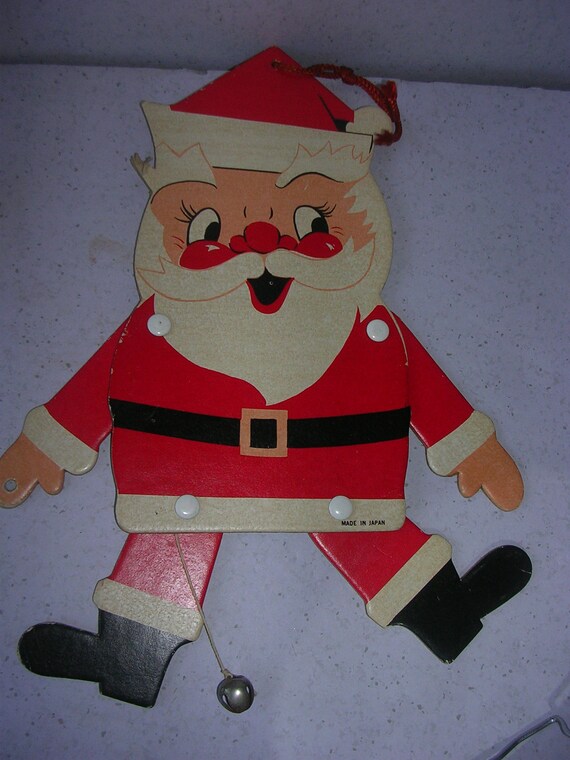 Items similar to Vintage Cardboard Articulated Santa Claus Wall Hanging