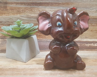 Vintage Elephant Bank, kitsch, 1950s Redware, penny bank