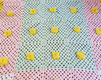 Vintage Baby Afghan, Crocheted baby blanket