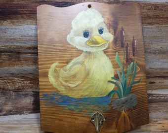 Vintage Duck Wood wall art with hook, 1984