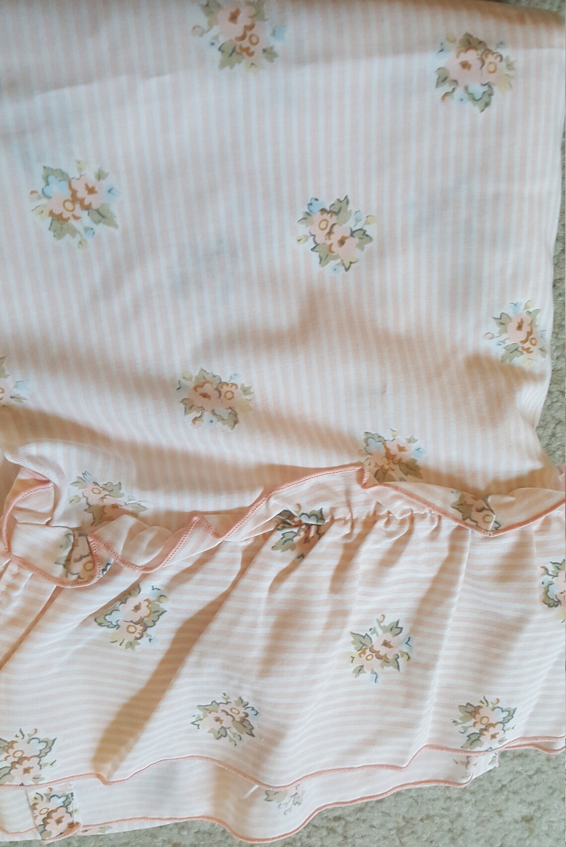 Ruffled Twin Flat Sheet Pink Stripe 1970s Vintage Bedding Etsy