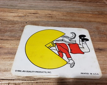 Rare Pacman eating Orphan Annie sticker , 1982 Vintage sticker