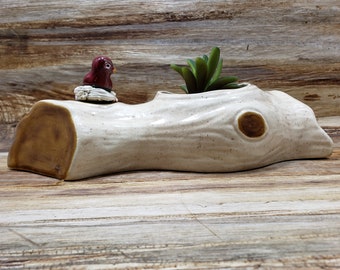 Bird on Log Planter, 1980s, vintage planter, indoor planter