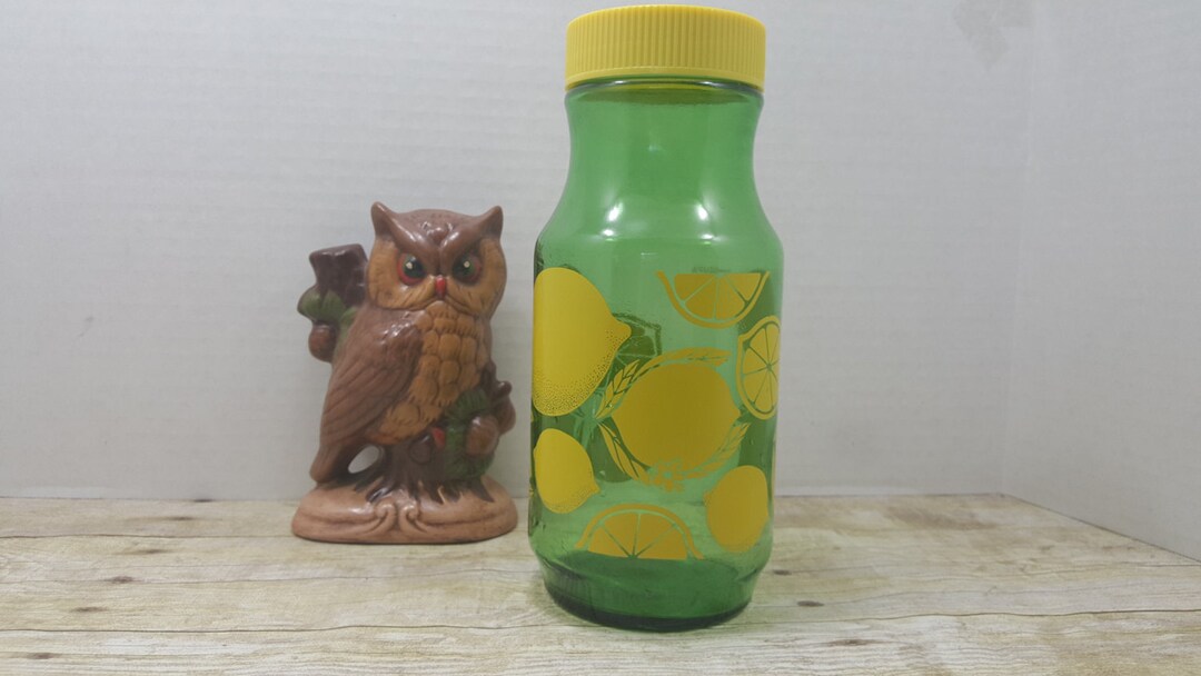 Lemonade Carafe, 1970s, Juice Carafe, Sangria, Glass Carafe, Green