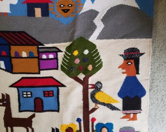 Peruvian Textile, wall hanging, Fiber art, vintage  peruvian weaving