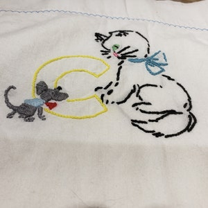 Cat Tea Towel, 1980s Embroidery