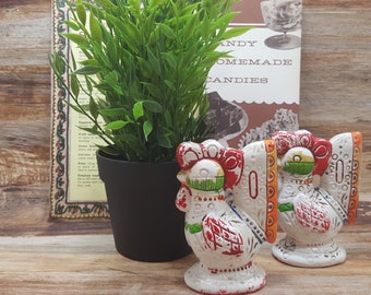 Rooster Salt and Pepper Shakers, Shabby chic, 1950s, Lego